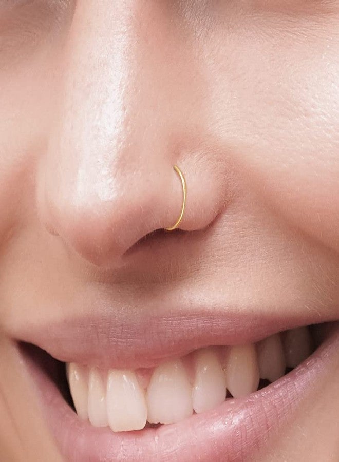 biliboom 14K Gold Filled Fake Nose Ring - Tiny 7mm Faux Nose Hoop for Women - Delicate 0.5mm Thin Non Pierced Nose Jewelry - Comfortable Lightweight Fake Nose Piercing Hoop for Everyday Wear - Image 2